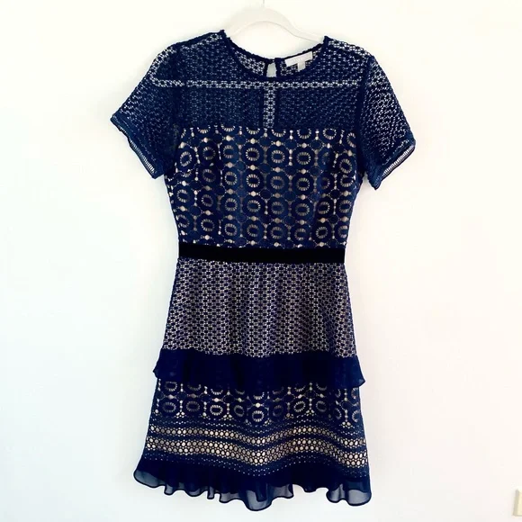 Chelsea28 Dresses | Embroidered Navy Semiformal Dress | Color: Blue/Cream | Size: 6